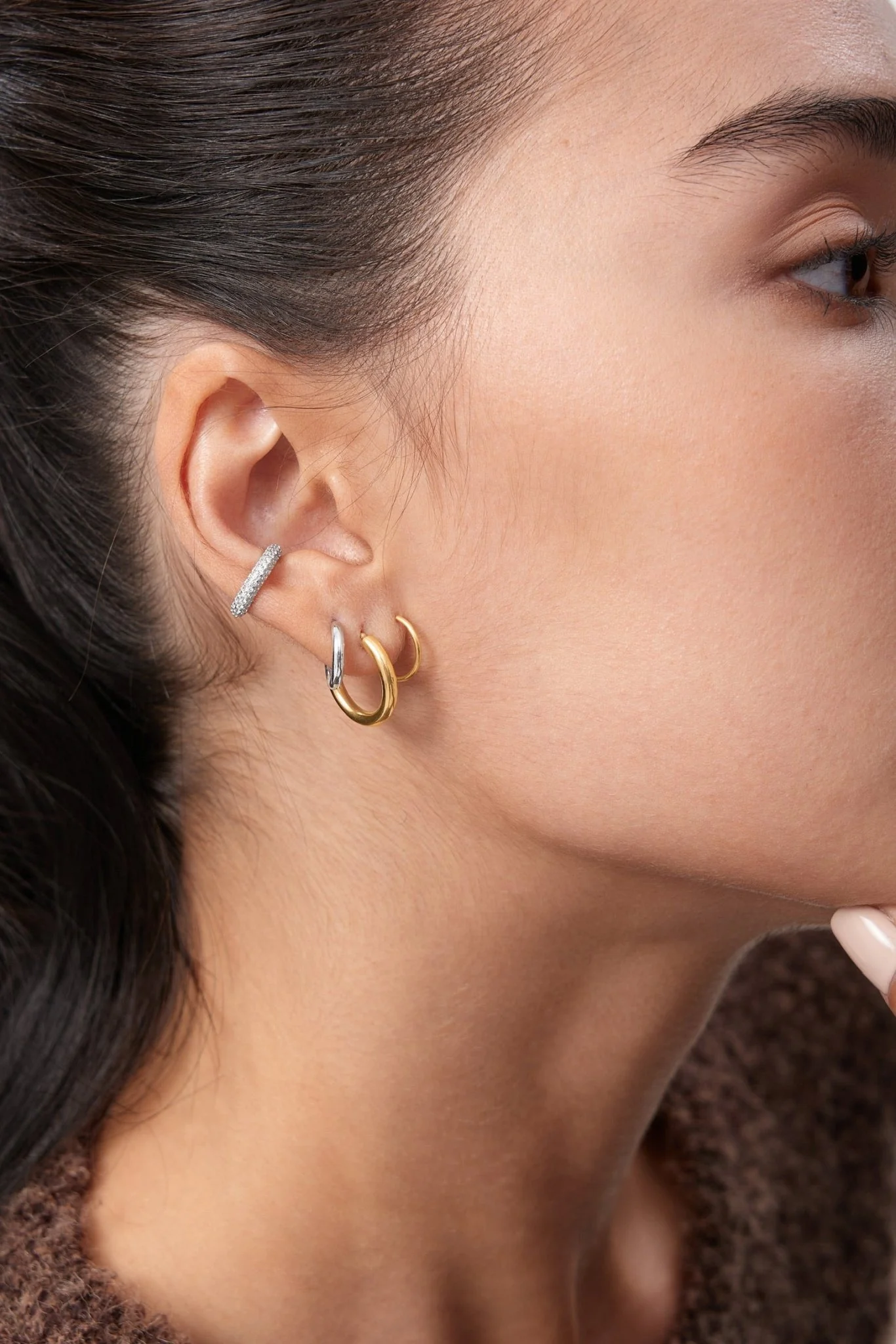 Aria Faux Double Hoop Earrings - Image 3