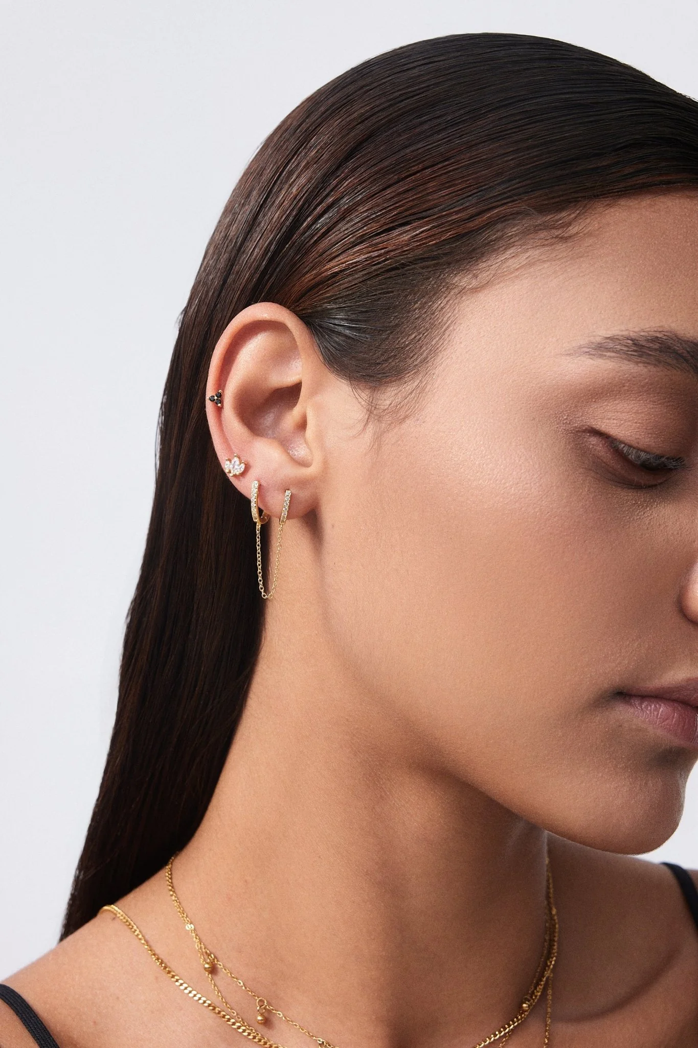 Black Twinkle Sterling Studs in Gold - Image 3