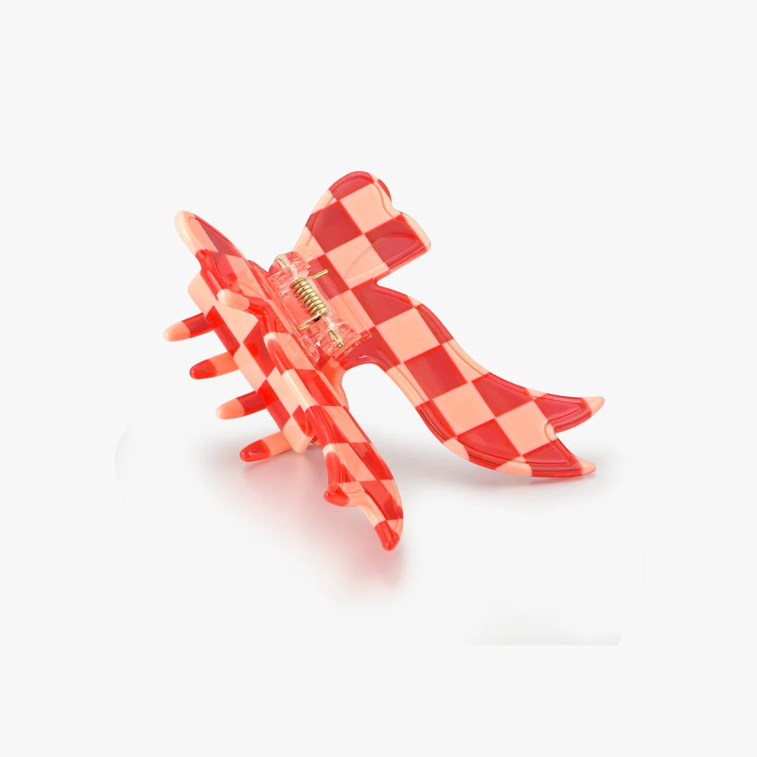 Checkered Red Bow Claw Clip - Image 3