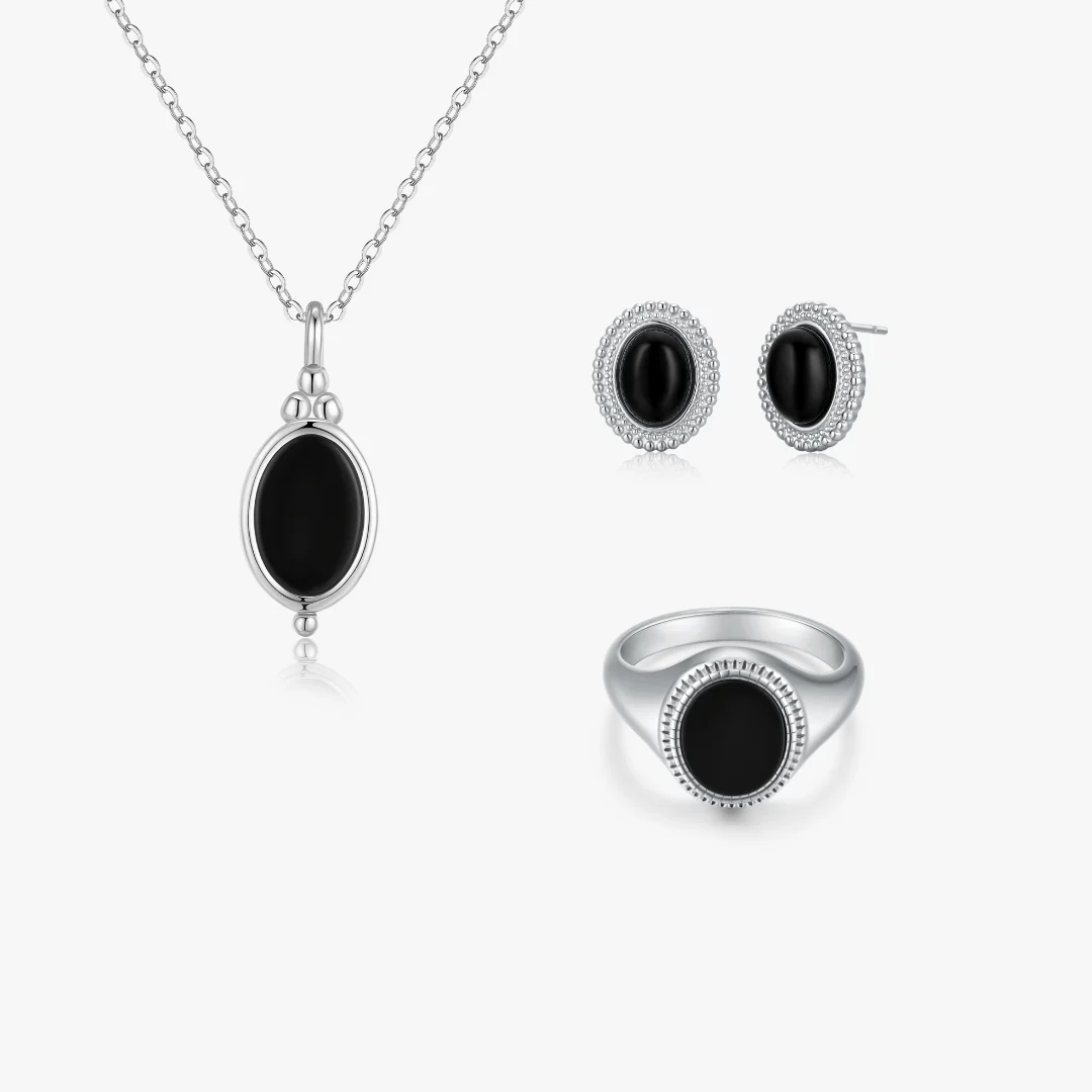 Classic Black Agate Silver Bundle