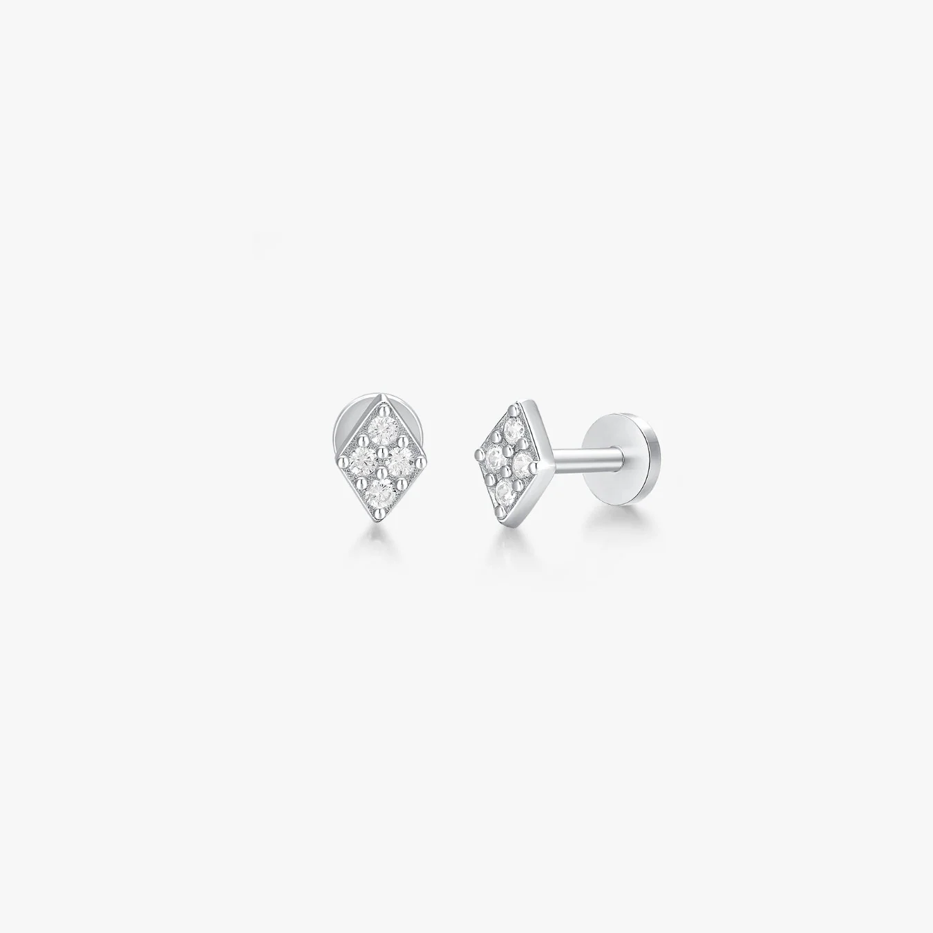 Rhombus Sterling Silver Threadless Flat Back Stud - Image 7
