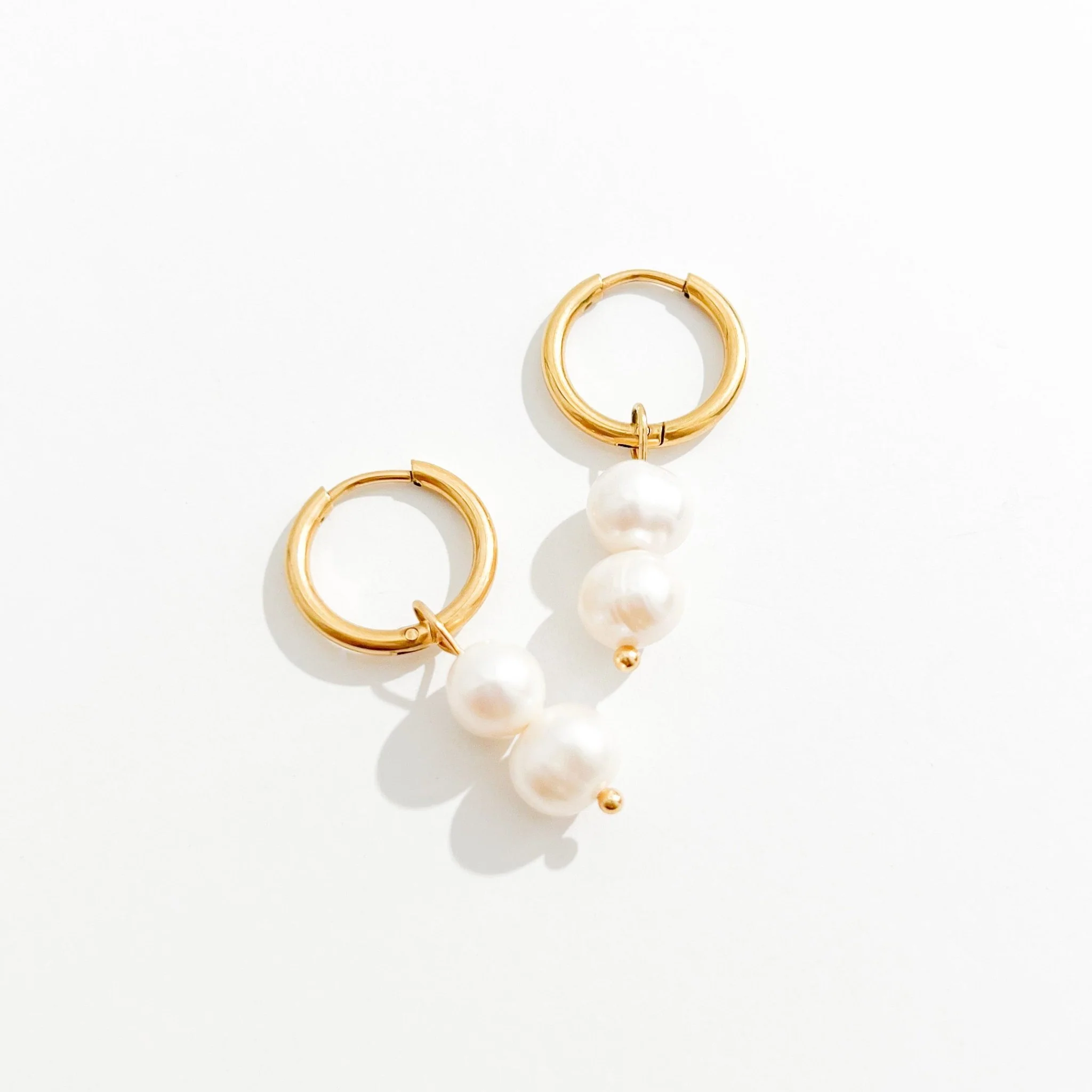 Double Pearl Gold Hoops - Image 3