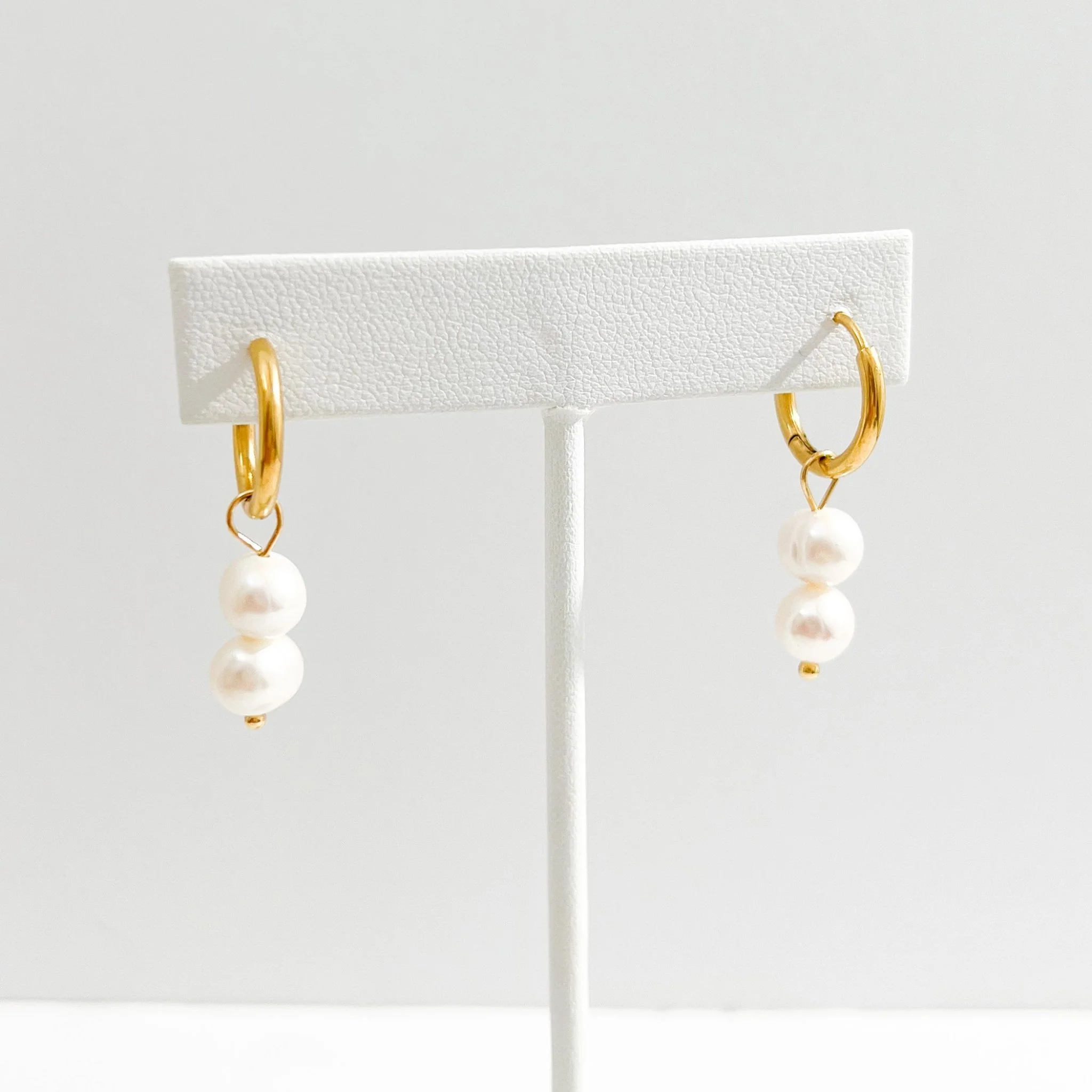 Double Pearl Gold Hoops - Image 4