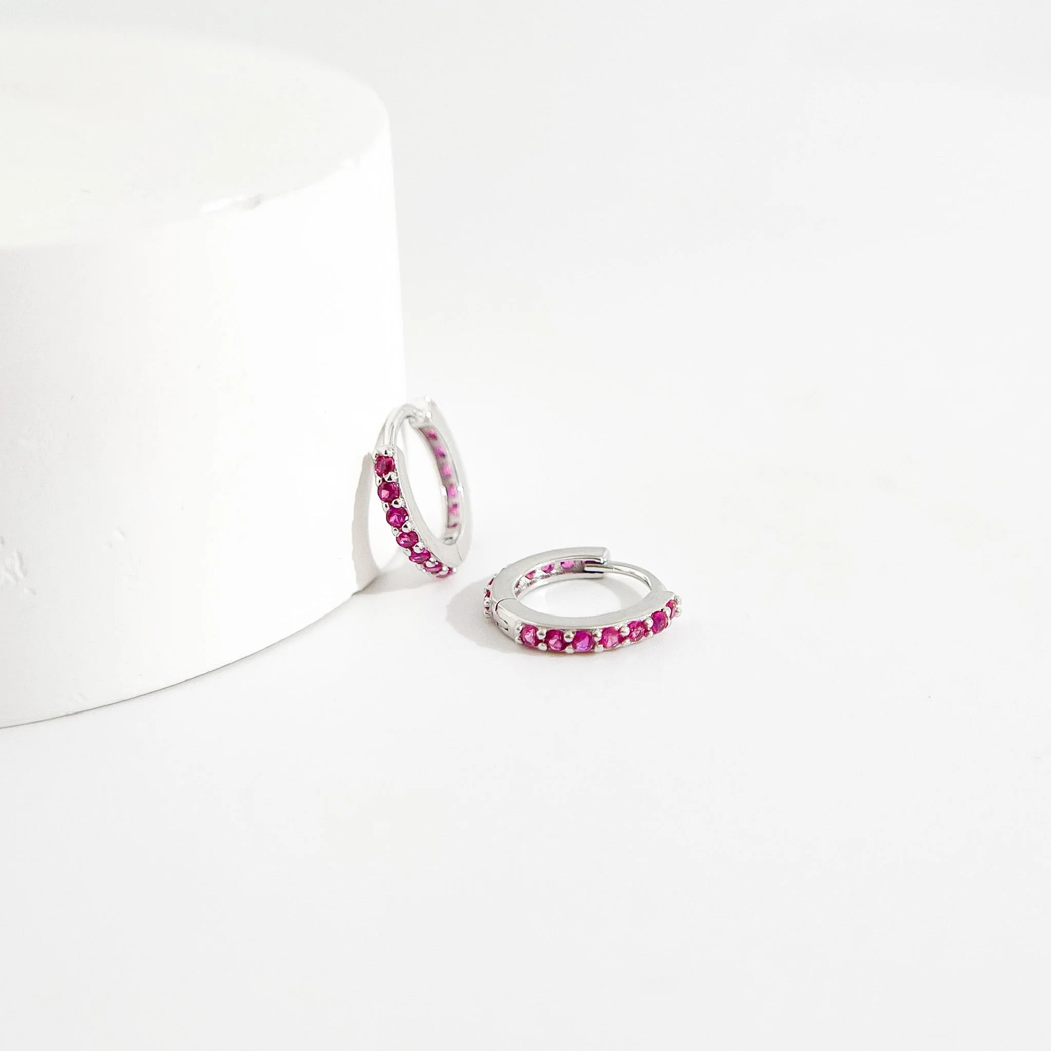 Fuchsia Gems Huggies in Silver - Image 3