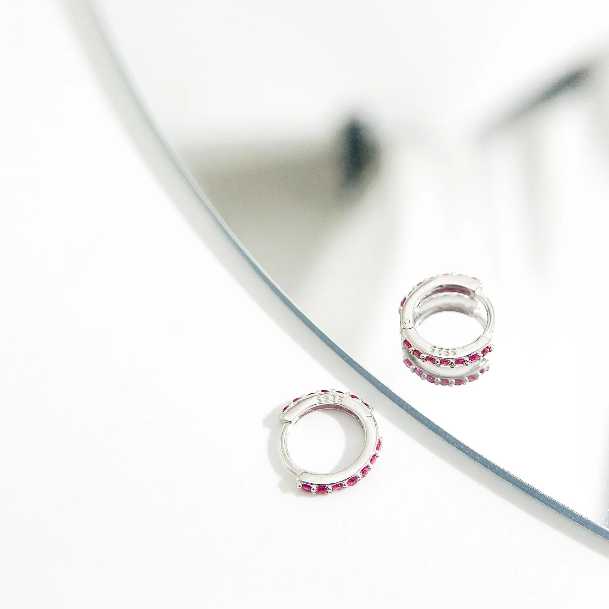 Fuchsia Gems Huggies in Silver - Image 4