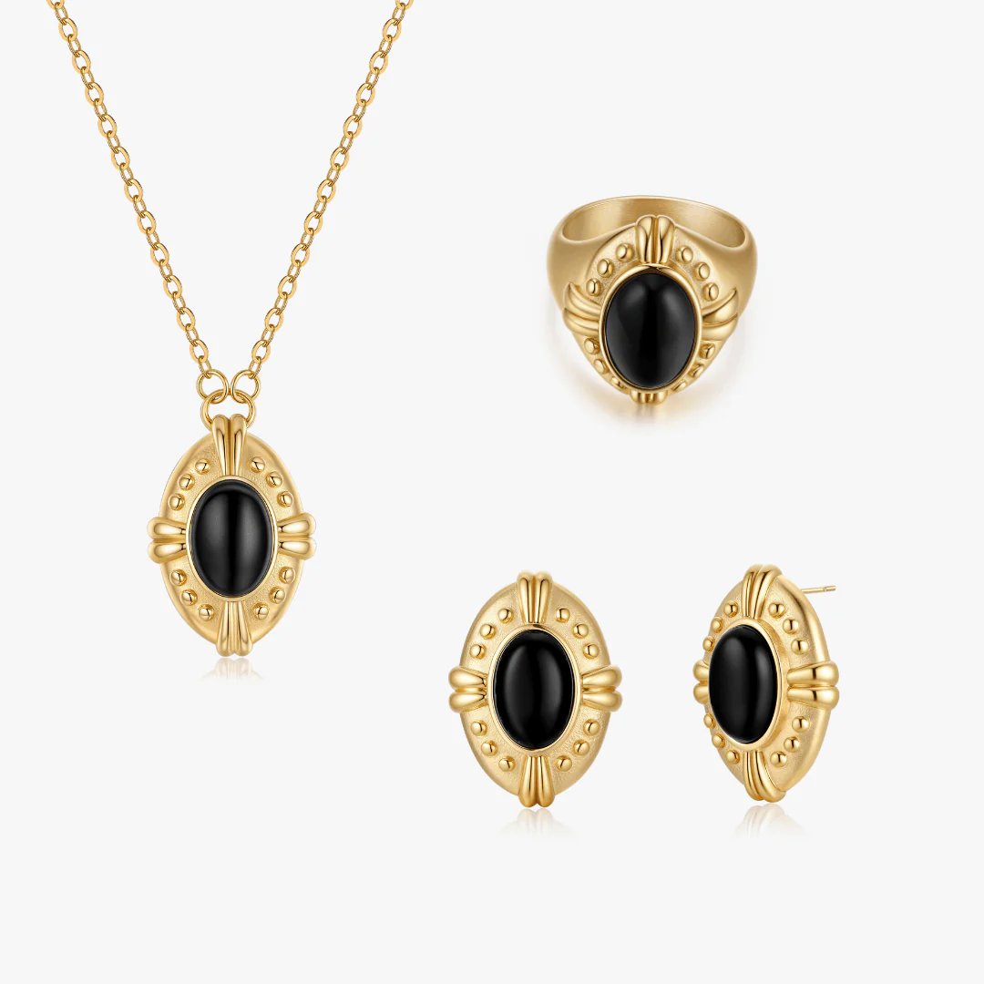 Gold Vintage Inspired Black Agate Bundle