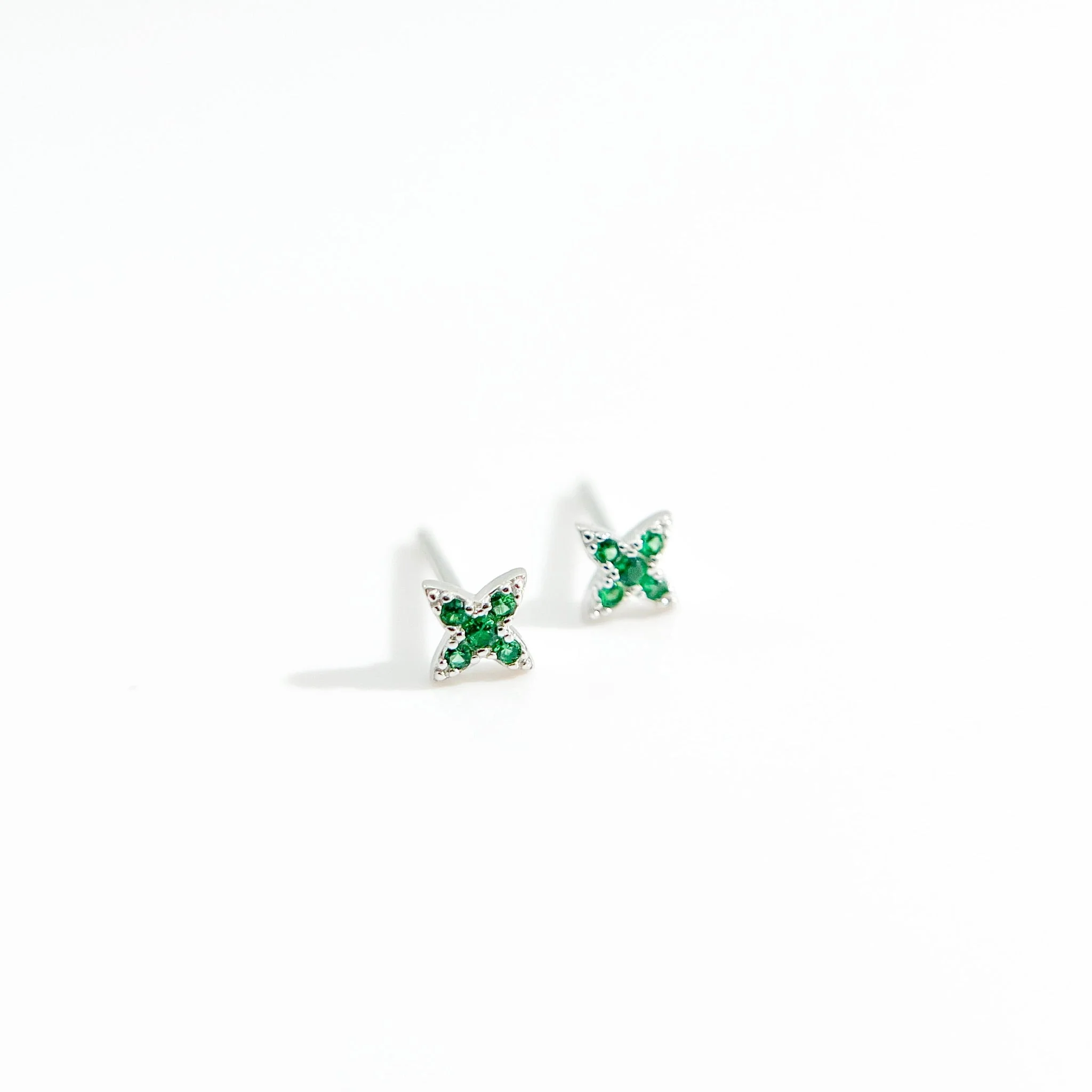 Green Gem Estrella Studs in Silver - Image 2