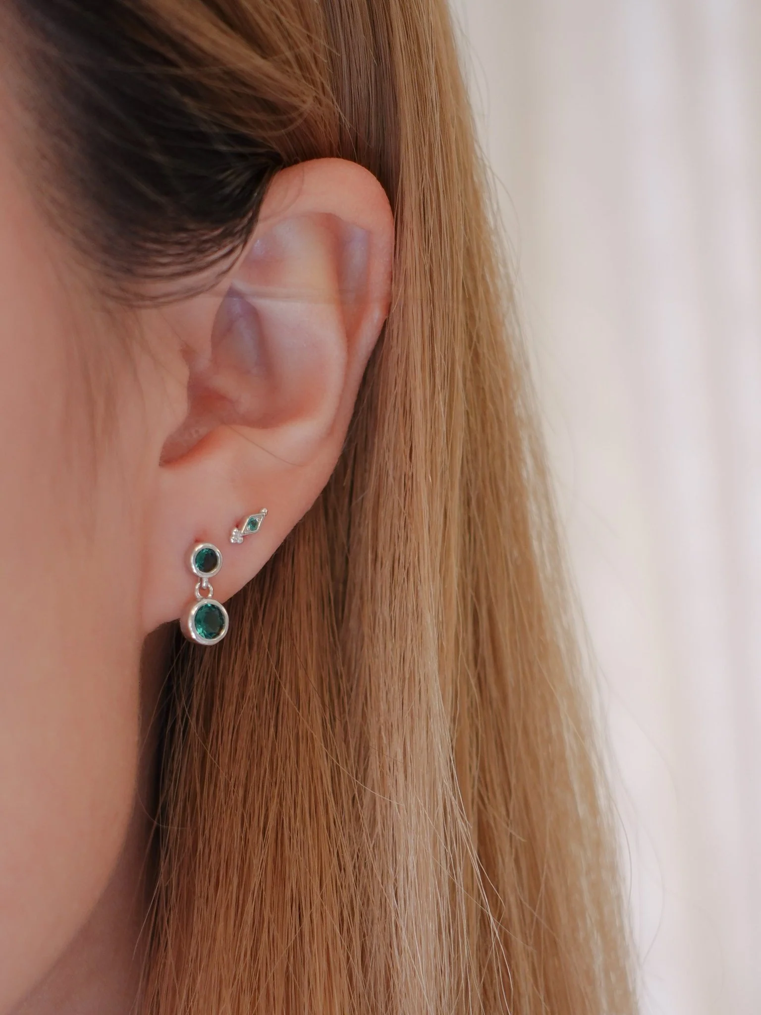 Green Gem Freya Studs in Silver - Image 3