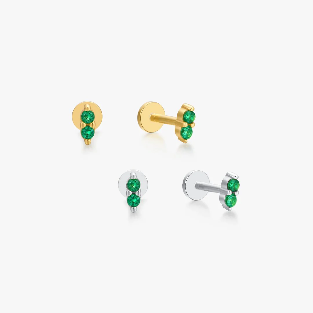 Green Mini Shimmer Sterling Silver Threadless Flat Back Studs