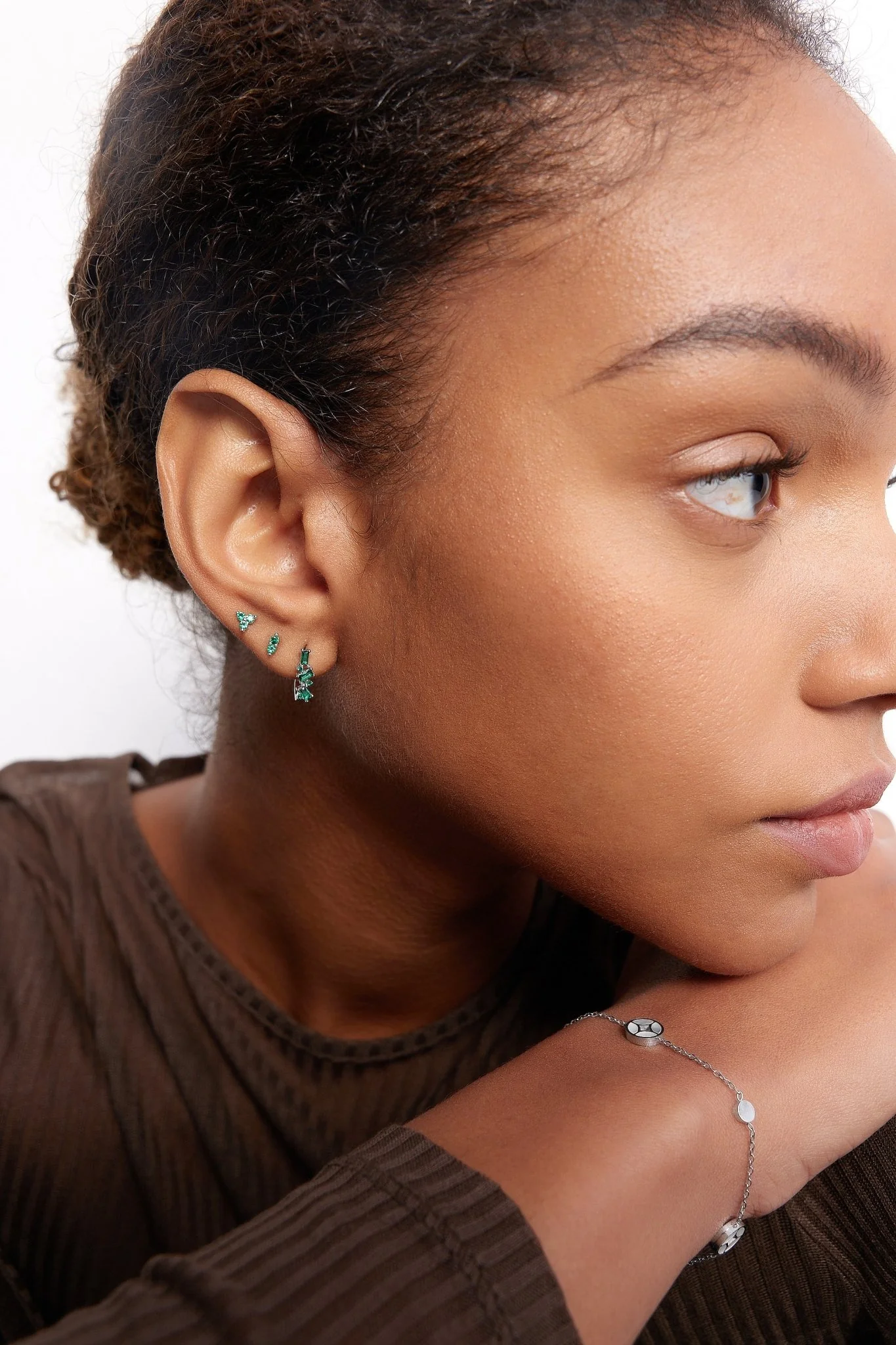 Green Mini Shimmer Sterling Silver Threadless Flat Back Studs - Image 4
