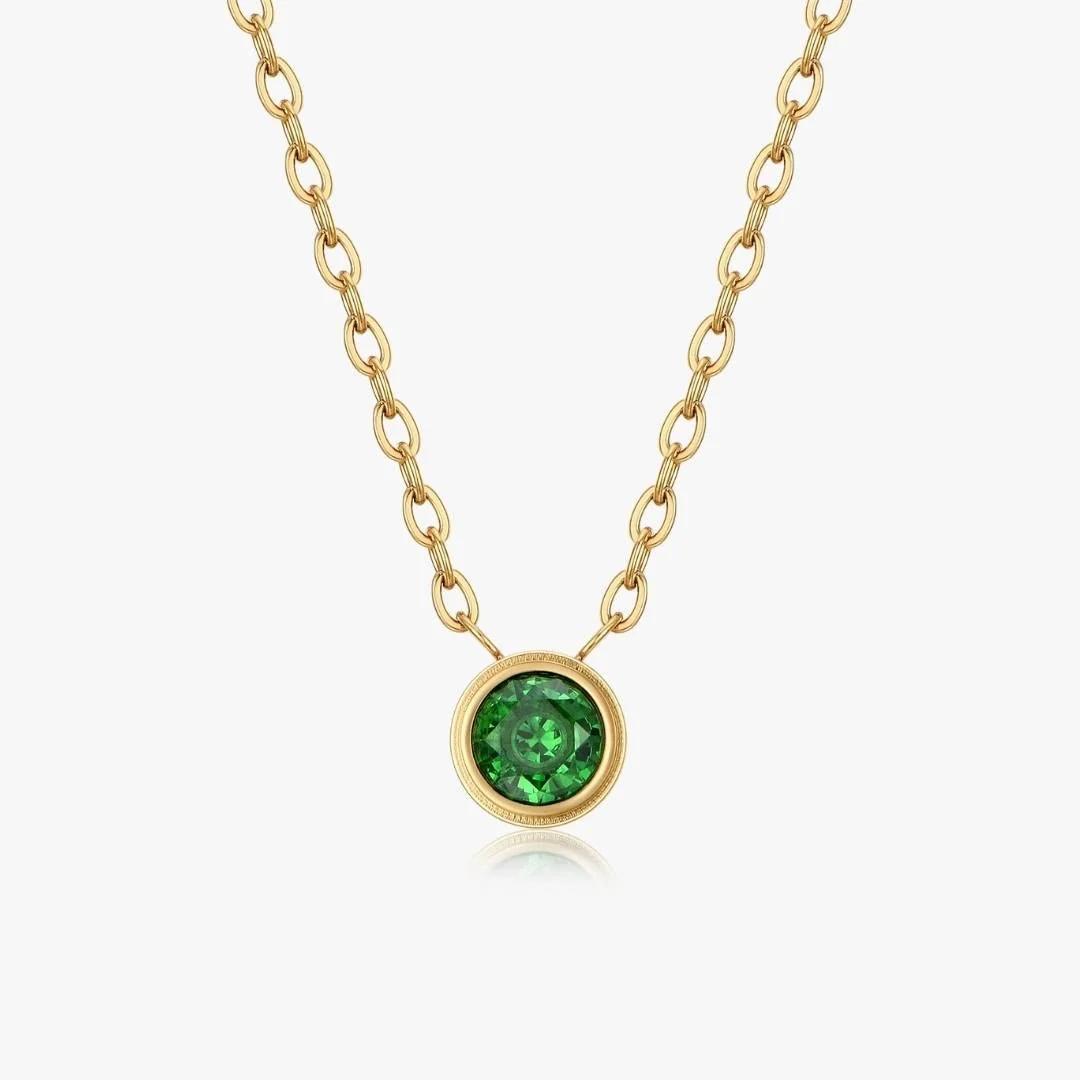 Green Single Gem Necklace in Gold