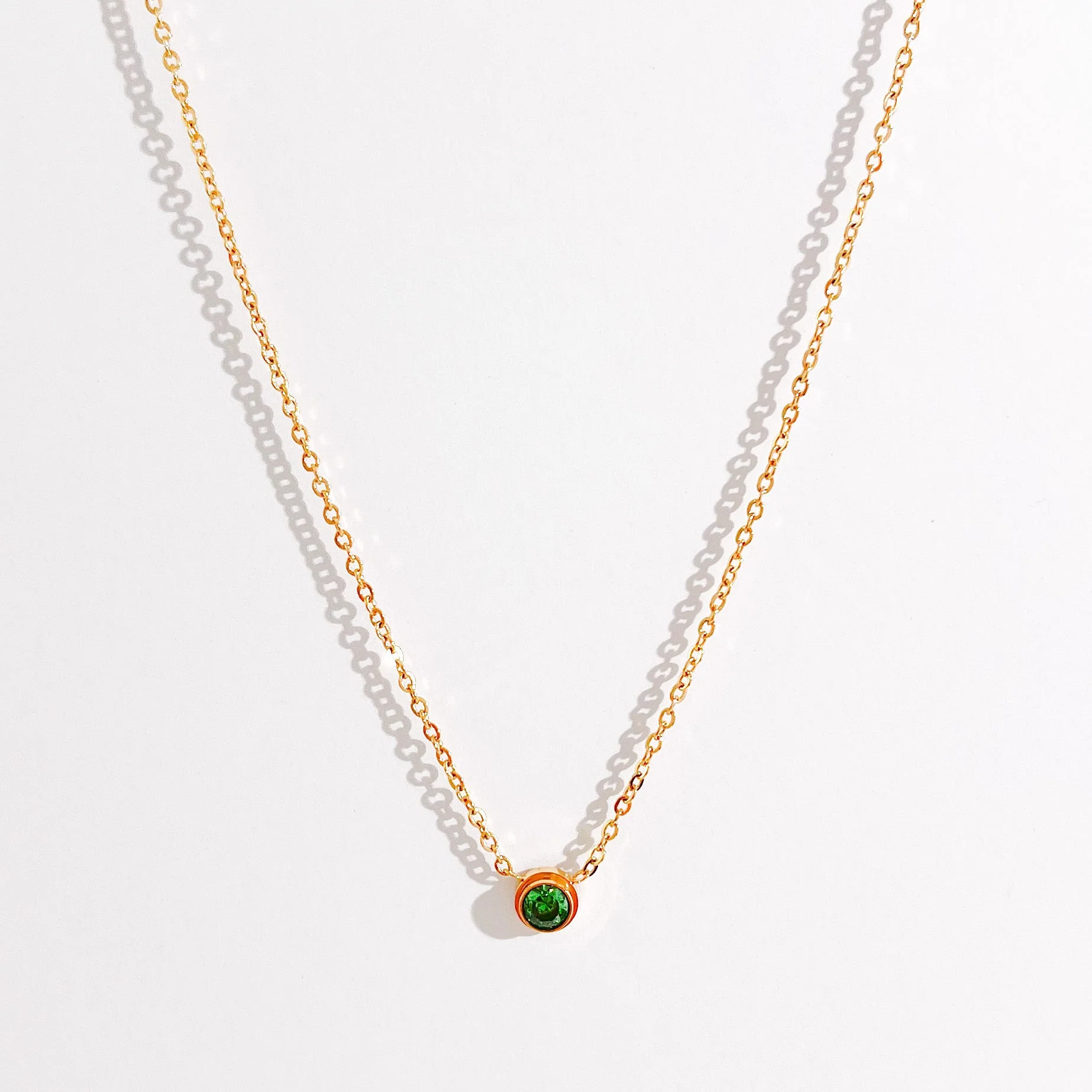 Green Single Gem Necklace in Gold - Image 4
