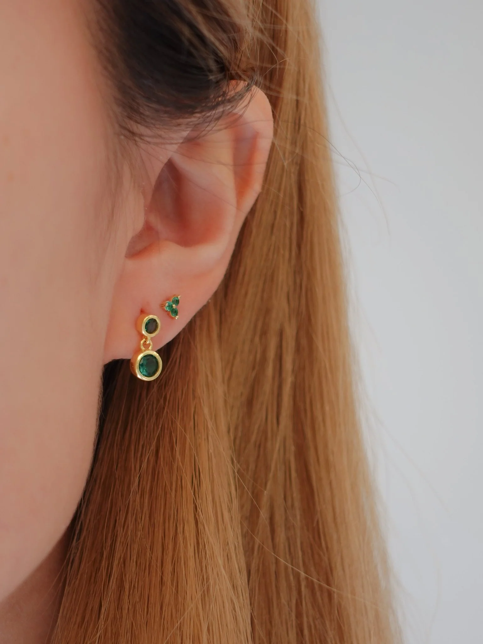 Green Twinkle Studs in Gold - Image 3