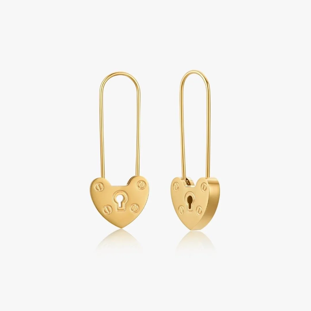 Heart Locket Safety Pin Earrings - Image 4