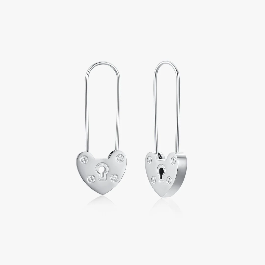 Heart Locket Safety Pin Earrings - Image 5