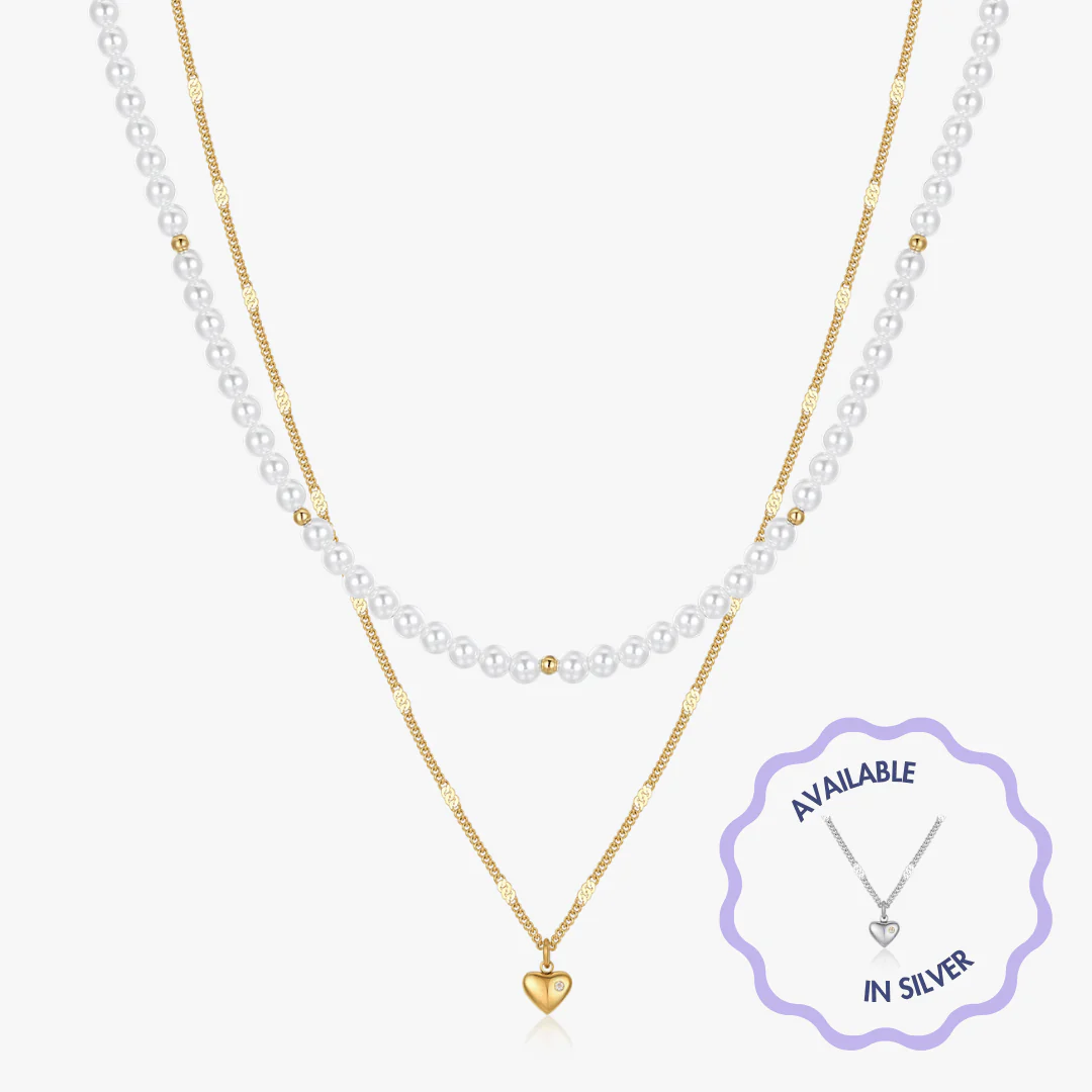 Layered Mini Heart Pearl Necklace