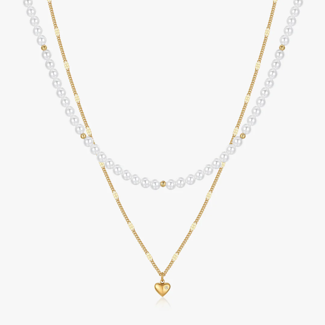 Layered Mini Heart Pearl Necklace - Image 3