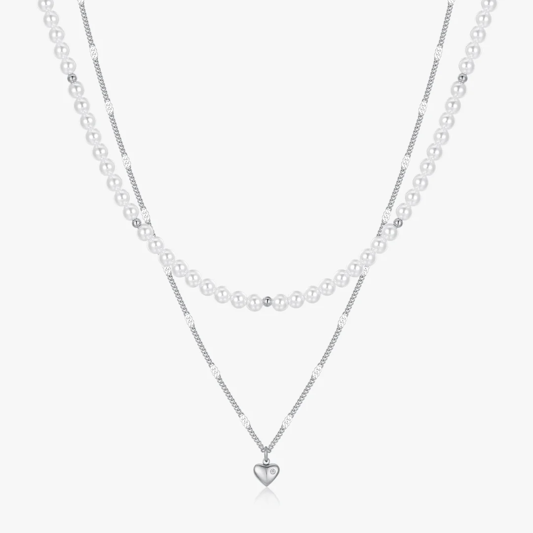 Layered Mini Heart Pearl Necklace - Image 4