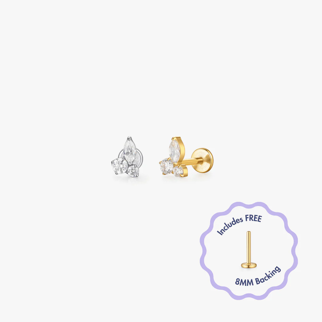 Mara Trio Gem Titanium Flat Back Stud (Single)