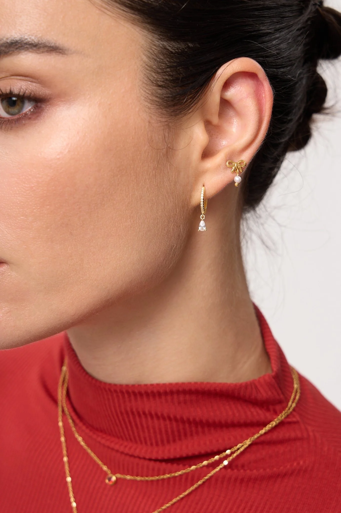 Mini Bow Earrings With Pearls - Image 2