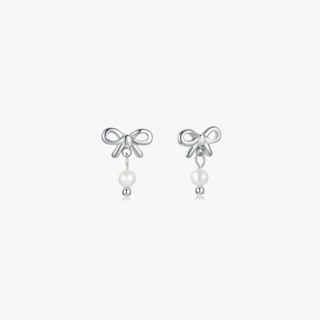 Mini Bow Earrings With Pearls - Image 4