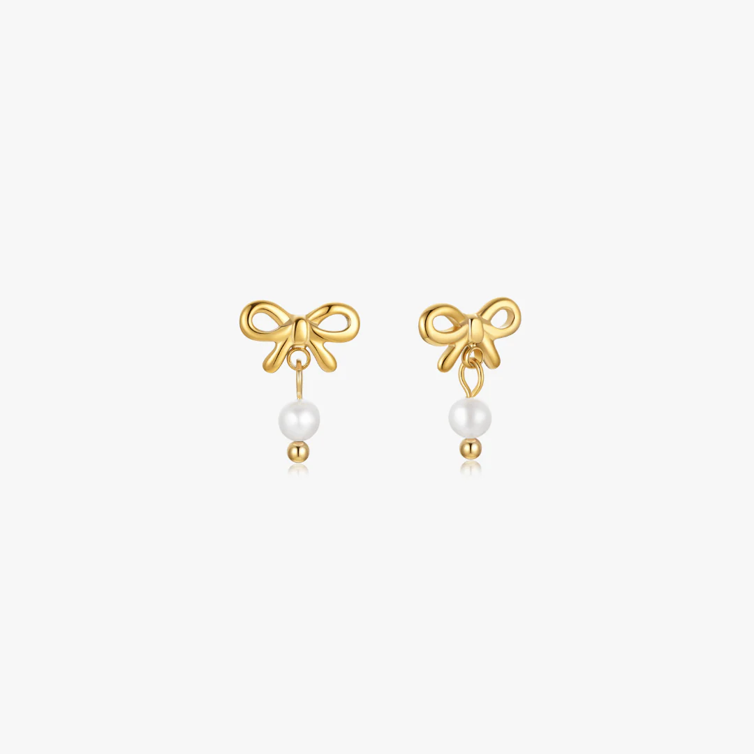 Mini Bow Earrings With Pearls - Image 5
