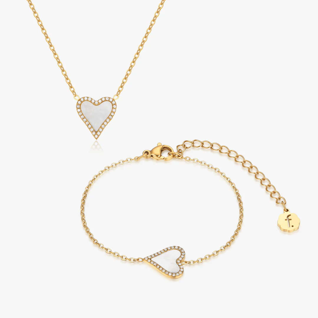 Mother of Pearl Pave Heart Bundle in Gold