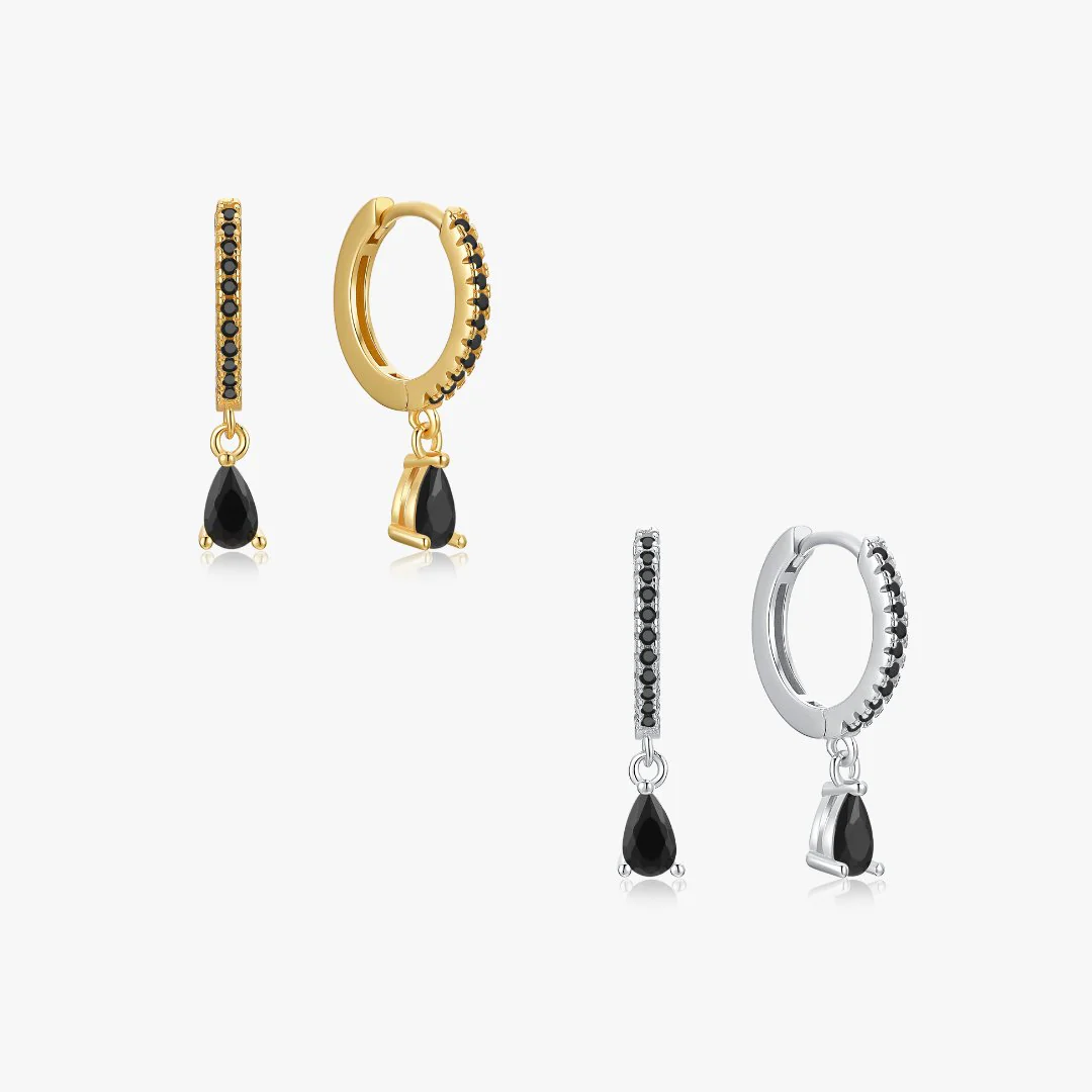 Black Tear Drop Sterling Huggies