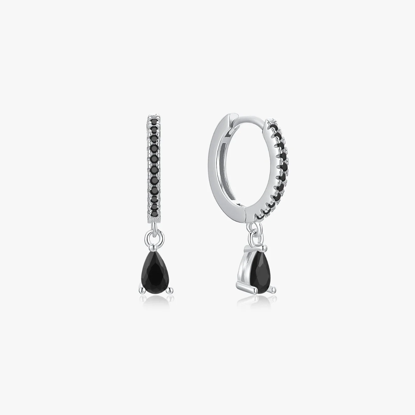 Black Tear Drop Sterling Huggies - Image 6