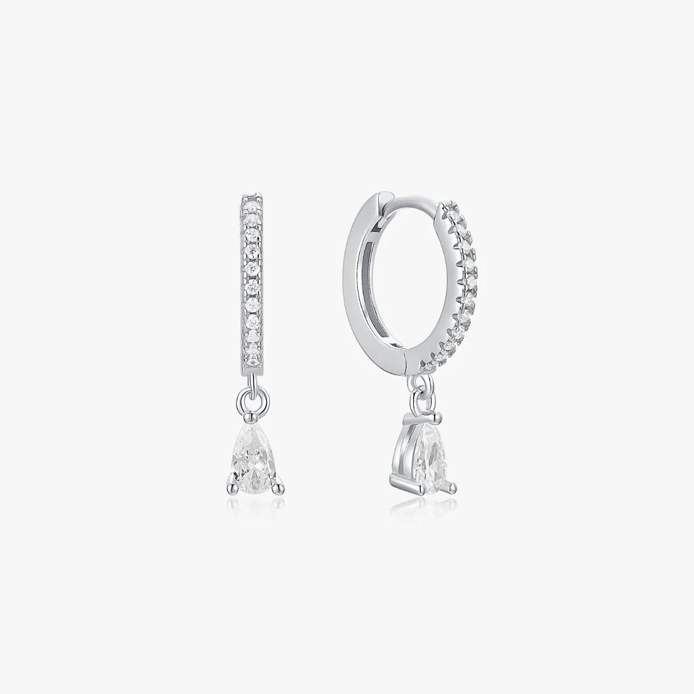 Clear Tear Drop Sterling Huggies - Image 4