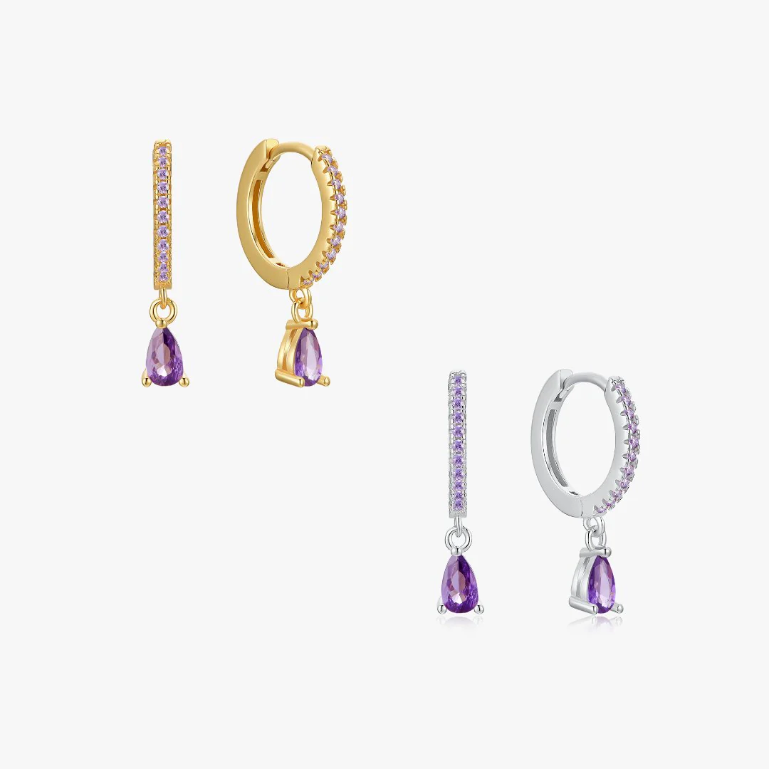 Purple Tear Drop Sterling Huggies
