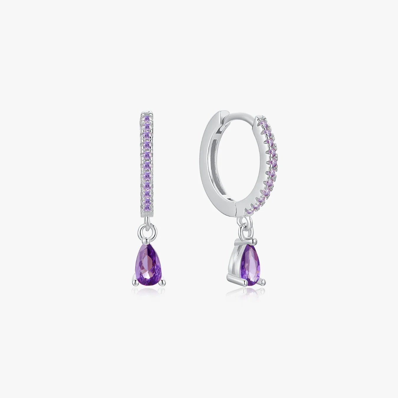 Purple Tear Drop Sterling Huggies - Image 5