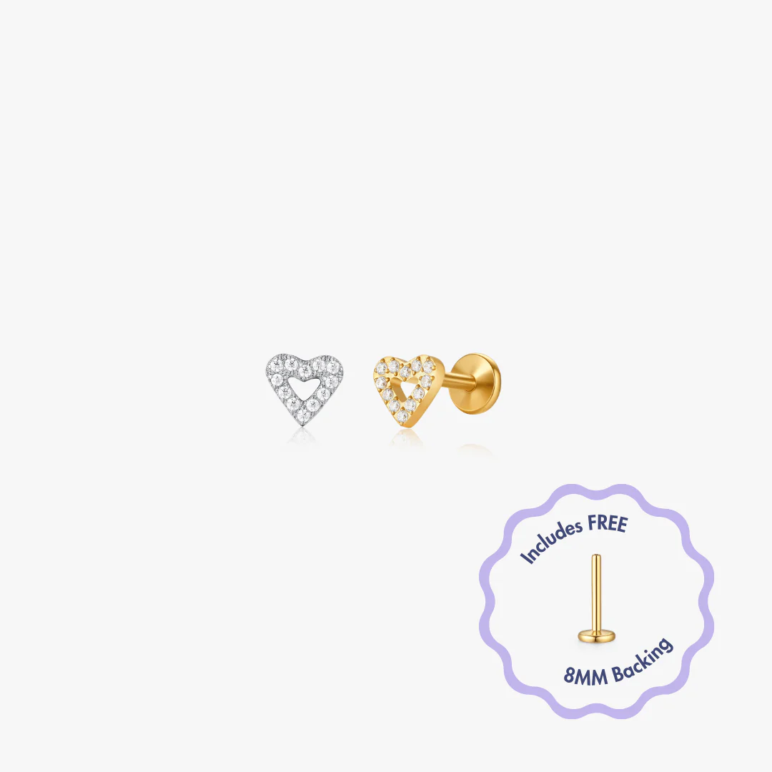 Pave Heart Titanium Flat Back Stud (Single)