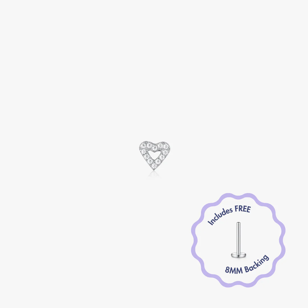 Pave Heart Titanium Flat Back Stud (Single) - Image 5