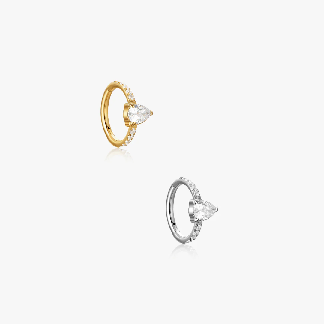 Pave Pear Gem Clicker Hoop