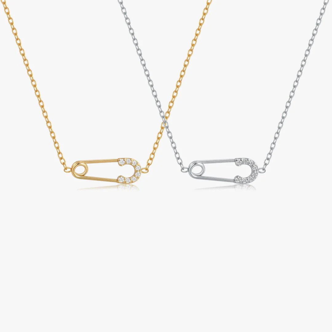 Pave Safety Pin Necklace