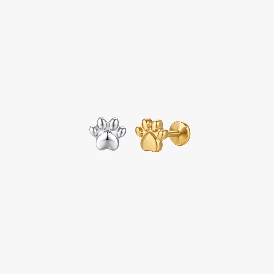 Paw Titanium Flat Back Stud (Single) (Pawsitive Change Collection)