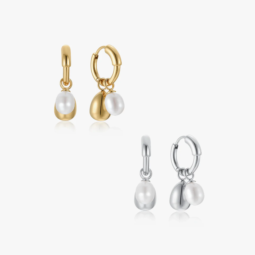 Pearl Tear Drop Hoop Earrings