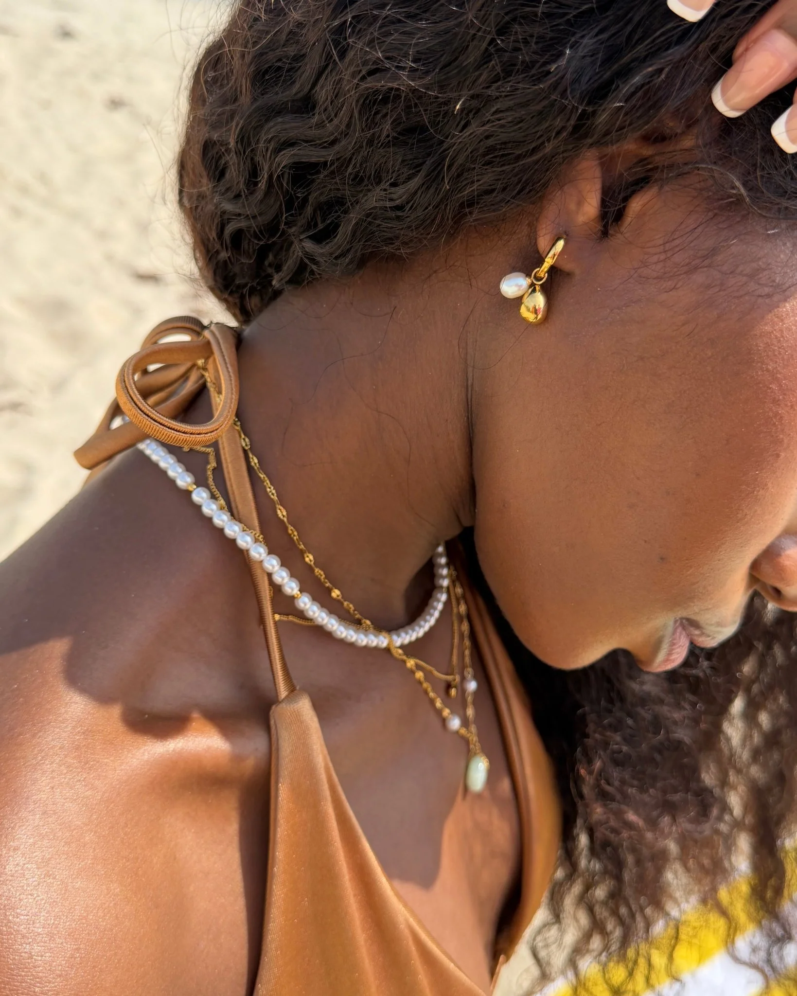 Pearl Tear Drop Hoop Earrings - Image 3