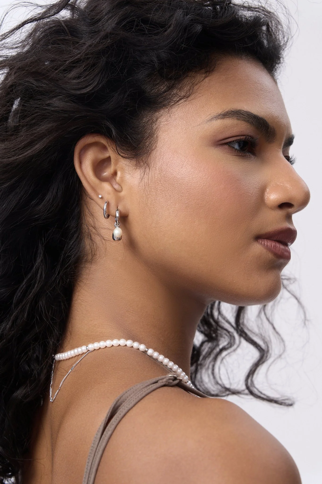 Pearl Tear Drop Hoop Earrings - Image 5