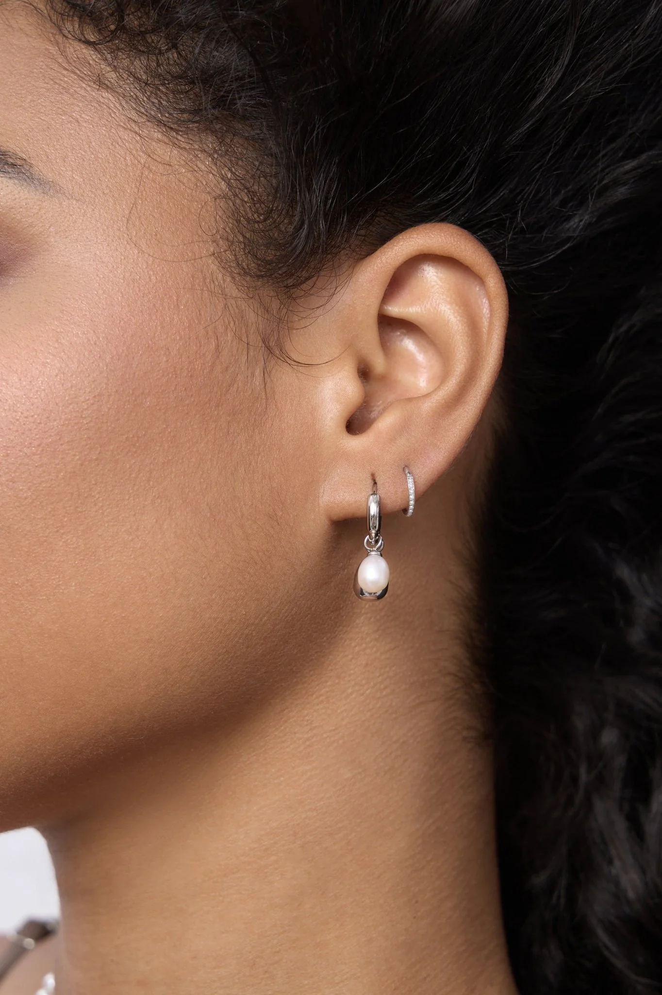 Pearl Tear Drop Hoop Earrings - Image 6