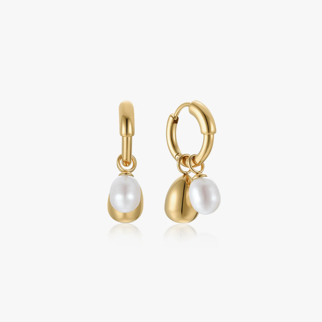 Pearl Tear Drop Hoop Earrings - Image 7