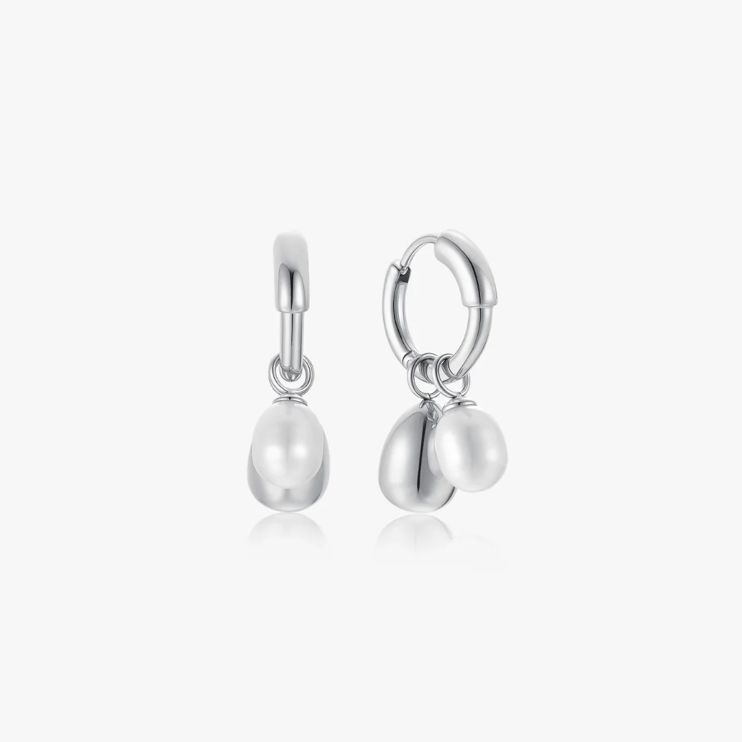 Pearl Tear Drop Hoop Earrings - Image 8