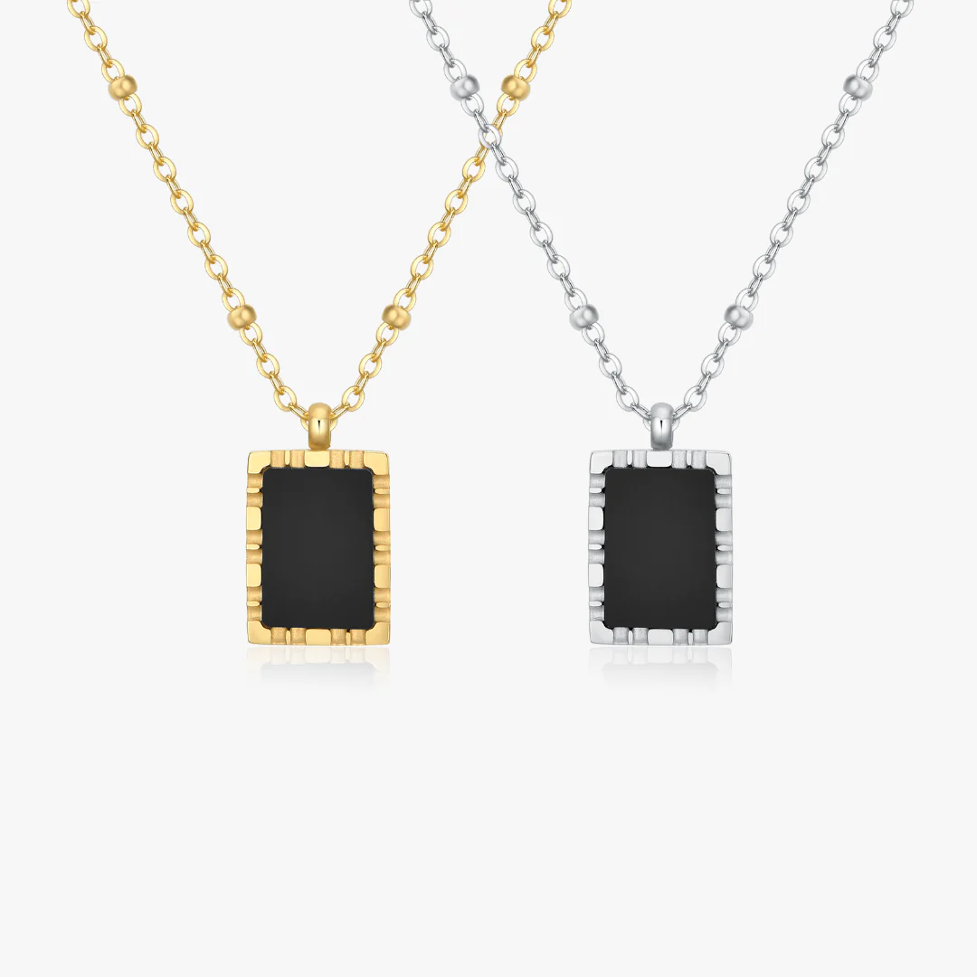 Rectangle Black Agate Pendant Necklace