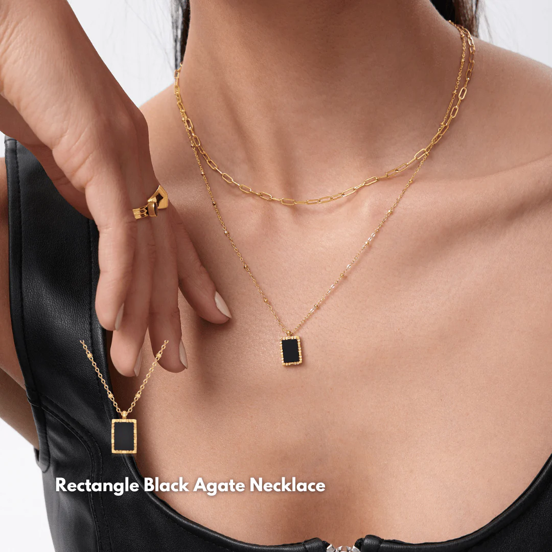 Rectangle Black Agate Pendant Necklace - Image 2