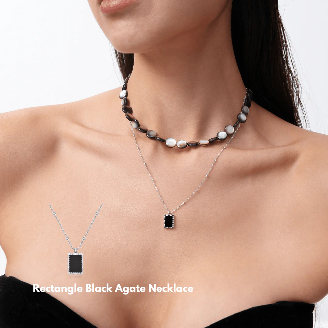 Rectangle Black Agate Pendant Necklace - Image 4