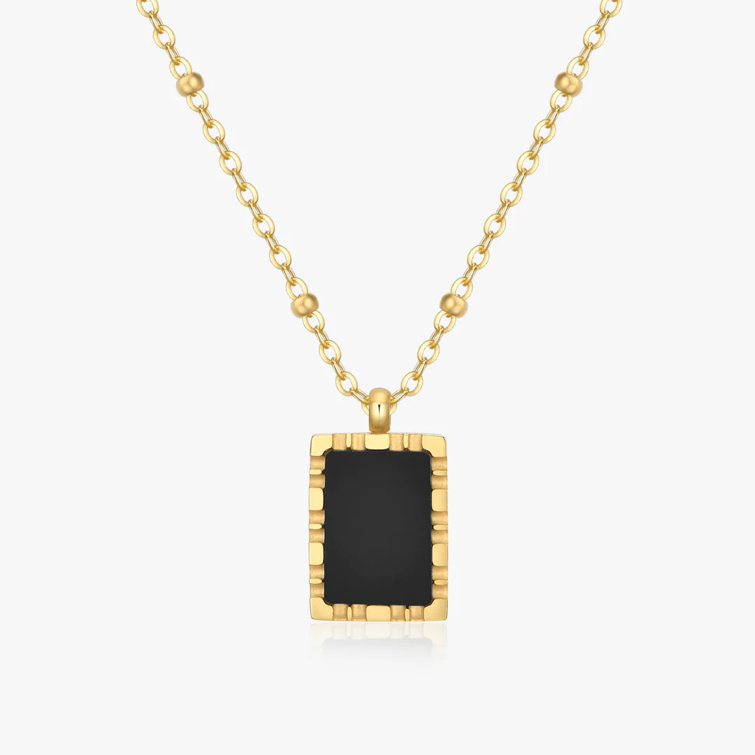 Rectangle Black Agate Pendant Necklace - Image 6