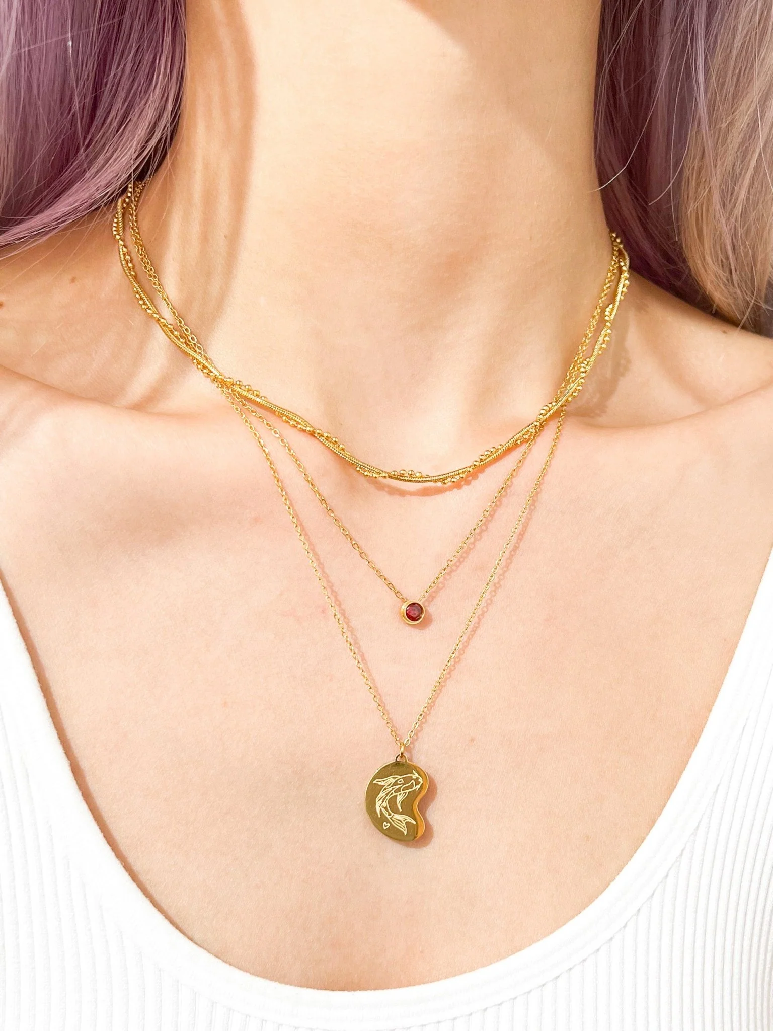 Red Single Gem Necklace in Gold - Image 3