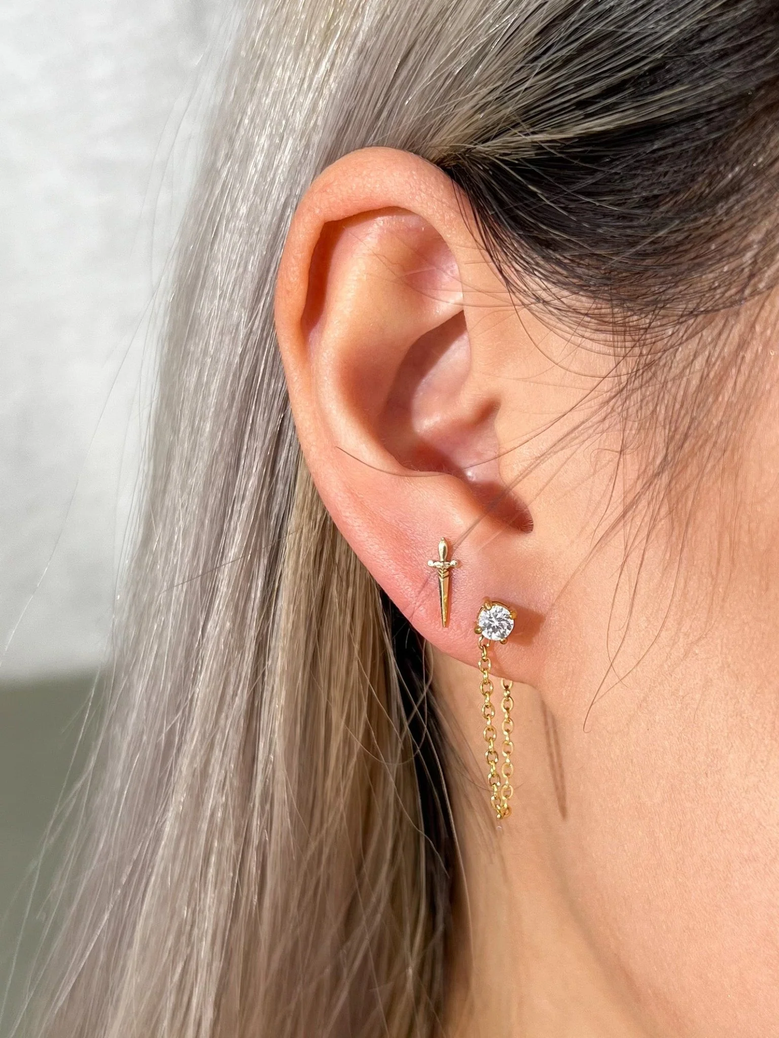 Single Gem Chain Gold Earrings - Image 6