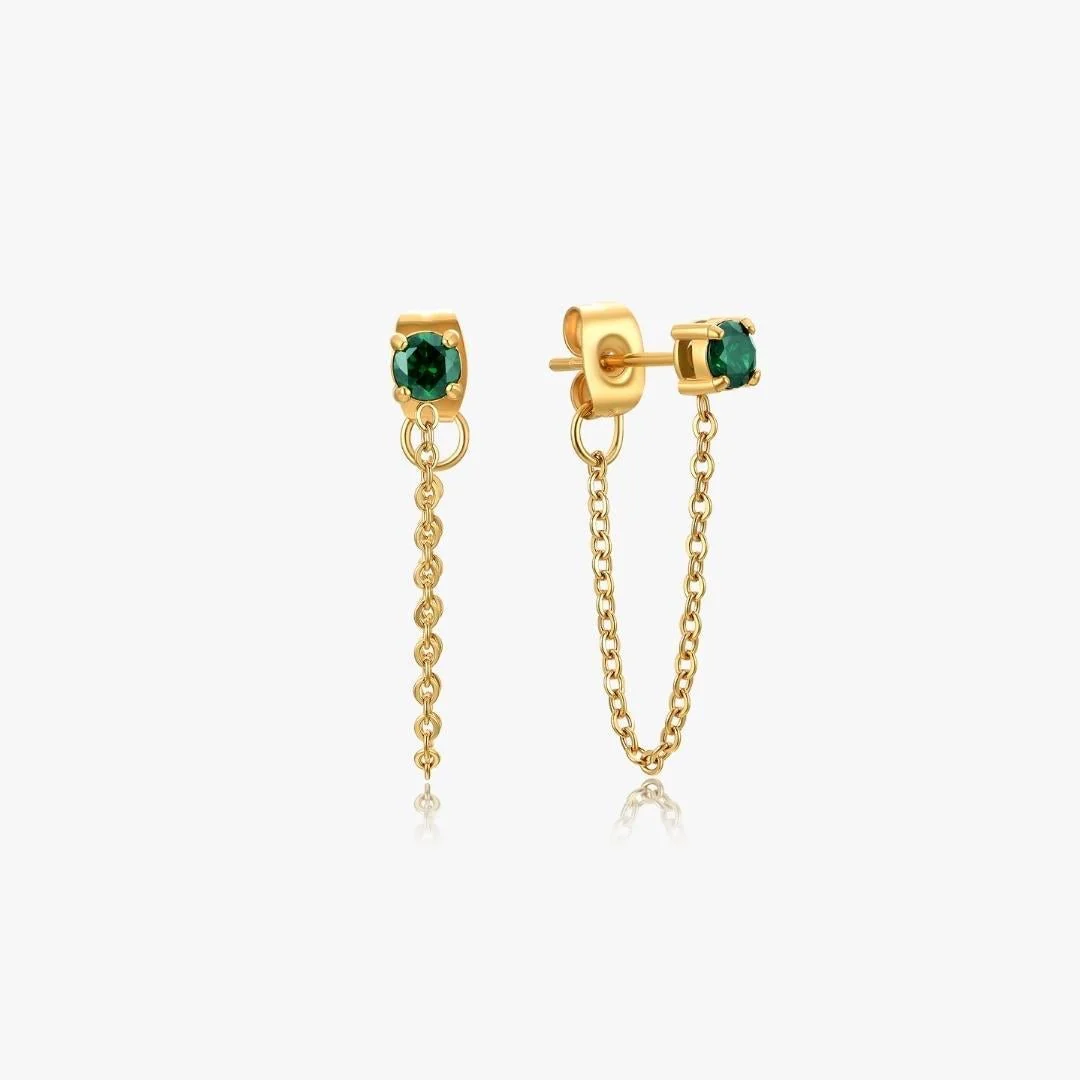 Single Gem Chain Gold Earrings - Image 8